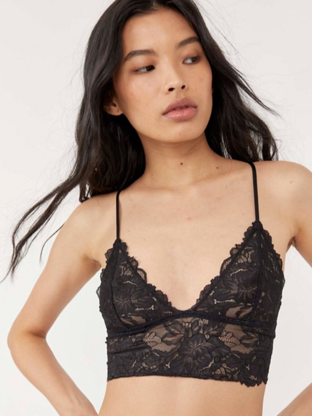 NWT FREE PEOPLE Intimately Everyday Lace Longline Bralette SM Black